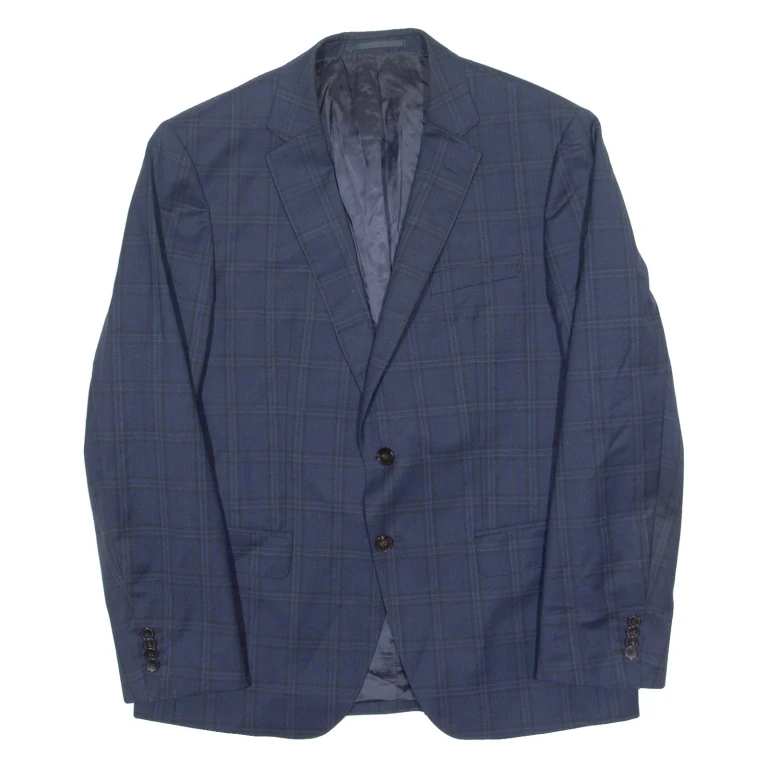 HUGO BOSS Slim Fit Mens Blazer Jacket Blue Wool 90s Check L