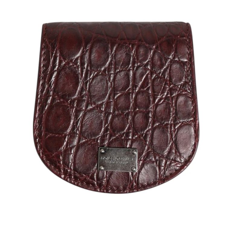 Burgundy Exotic Skin Coin Condom Case Holder Pocket Wallet Brown Caiman Leather - Men