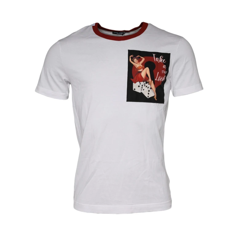 Dolce & Gabbana White Graphic Print Cotton Crew Neck T-Shirt - Men