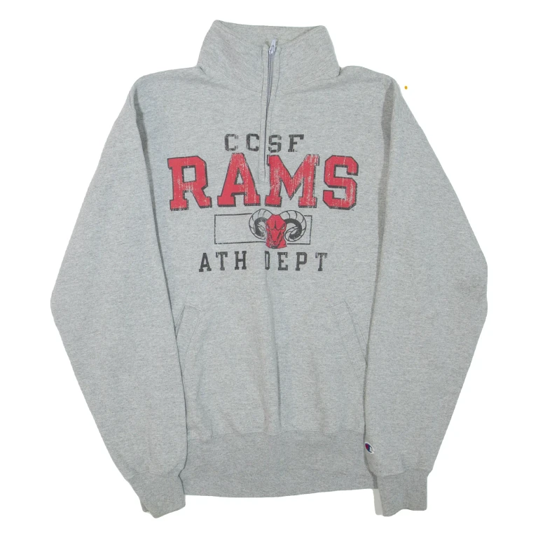 CHAMPION Eco Fleece CCSF Rams Mens Sweatshirt Grey 1/4 Zip USA M