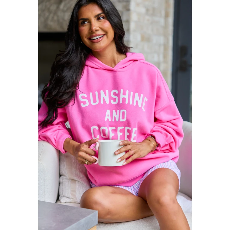 Sunshine And Coffee Pink Graphic Hoodie