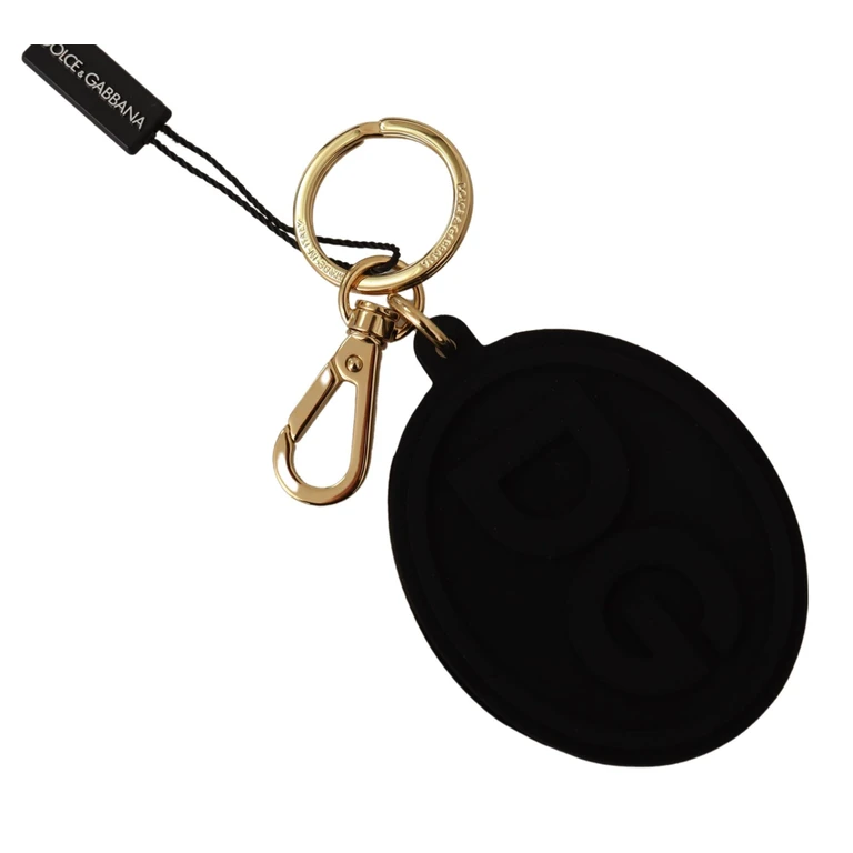 Dolce & Gabbana Black Rubber Dg Logo Gold Brass Metal Keyring Keychain Accessory - Men