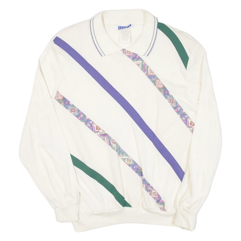 CAPE COD Womens Sweatshirt Cream Collared 90s L