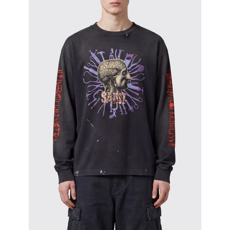 Long-Sleeved Graphic Print Cotton T-Shirt in a Relaxed Fit (SMMK80000026)