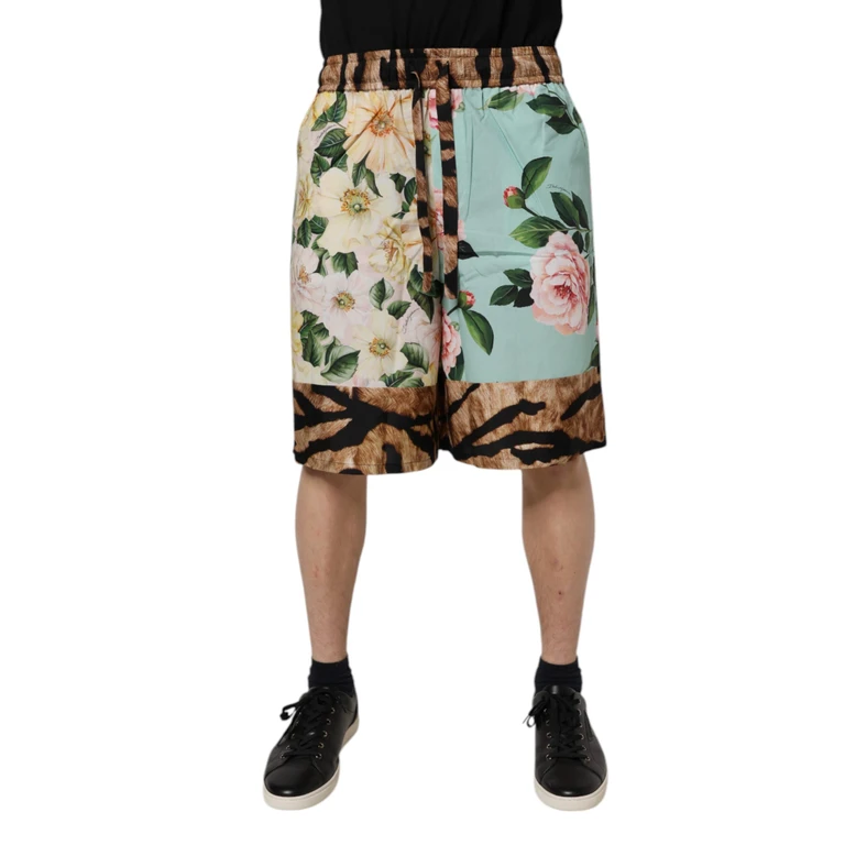 Multicolor Floral Print Men Bermuda Shorts Cotton Silk - Men