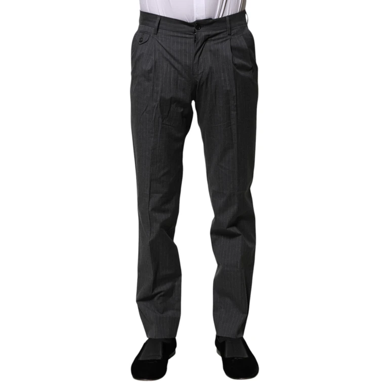 Dolce & Gabbana Gray Striped Cotton Formal Pants - Men