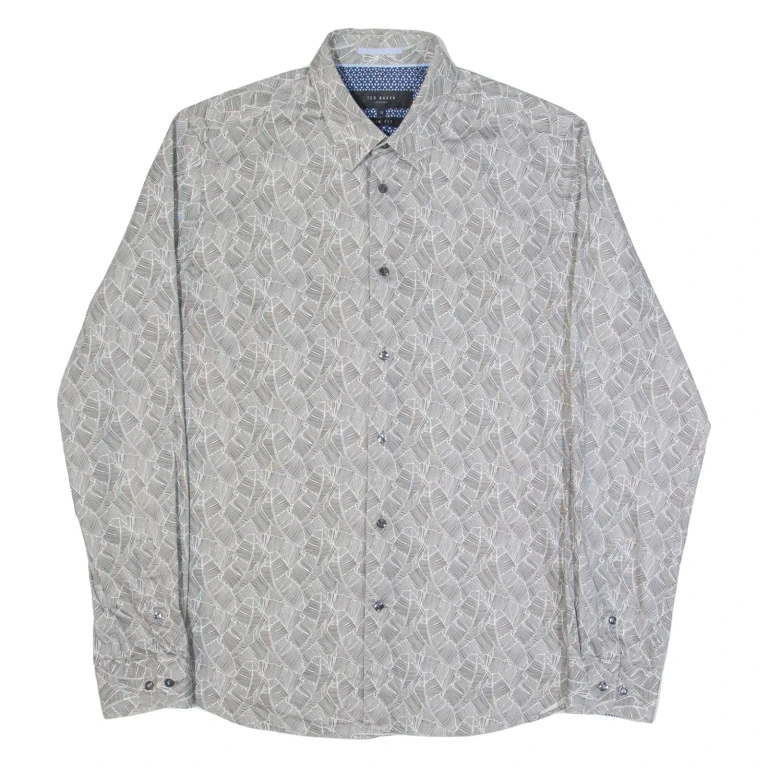 TED BAKER Mens Shirt Grey Crazy Pattern Long Sleeve M