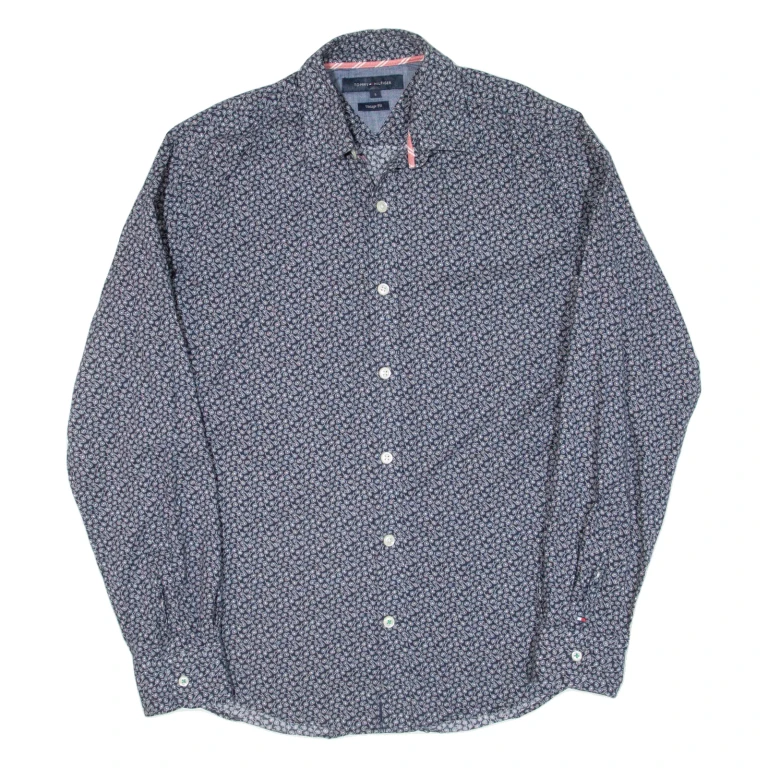 TOMMY HILFIGER Fit Mens Shirt Blue Floral Long Sleeve S