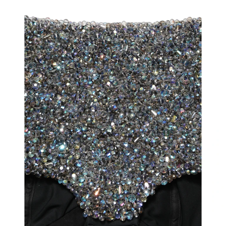 Black Rhinestone High Waist Hotpants Shorts Elastane Polyester - Women