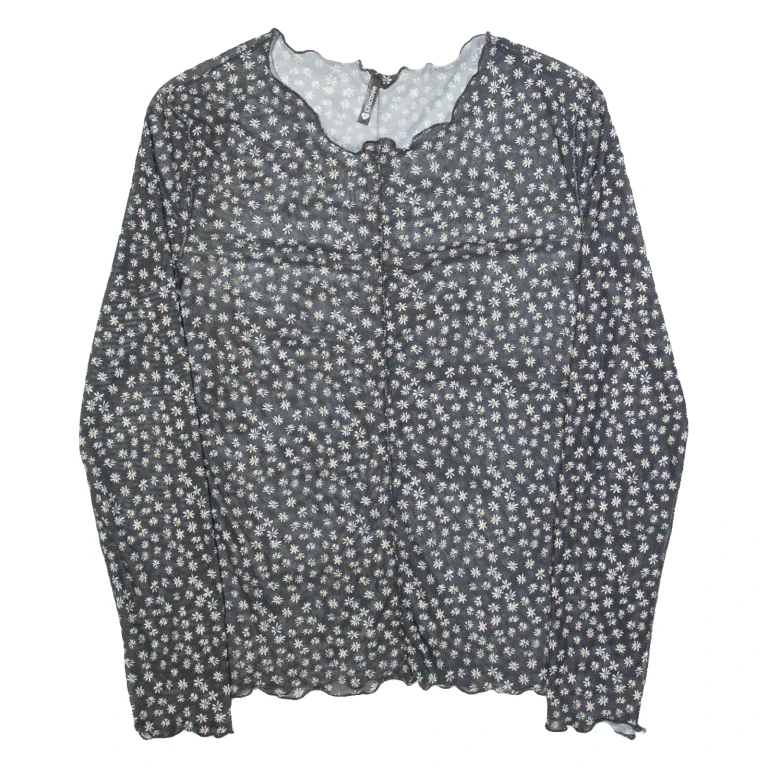 CHICOREE Mesh Womens Printed Top Black Long Sleeve Floral M