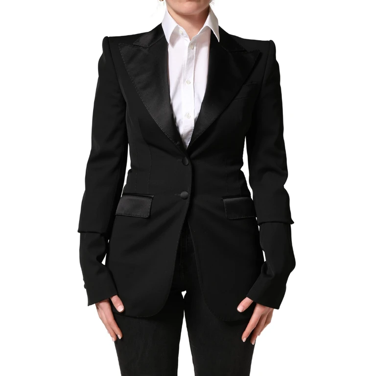 Dolce & Gabbana Black Wool Single Breasted Blazer Jacket Virgin Nylon Elastane Clothing - Women