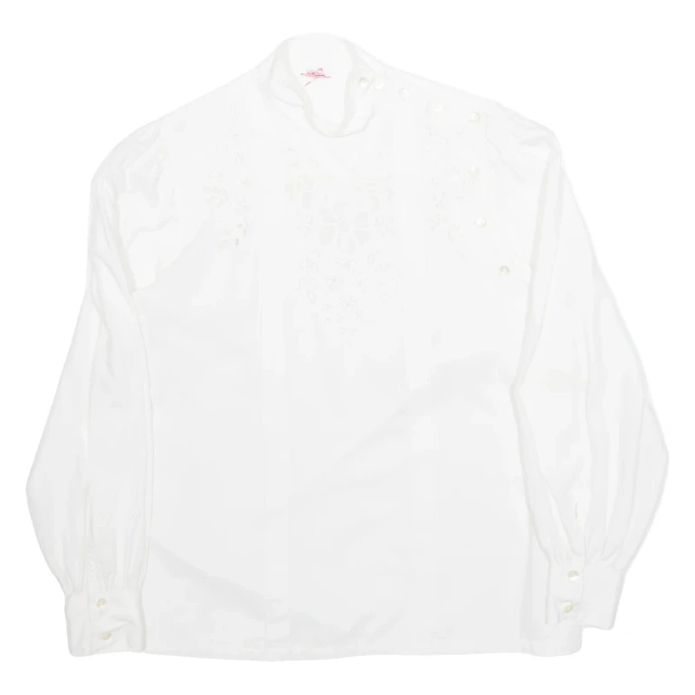 Womens Shirt White Button Neck Long Sleeve Viscose M