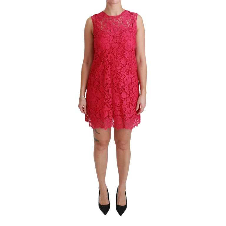 Dolce & Gabbana Pink Floral Lace Shift Gown Mini Dress Rayon - Women