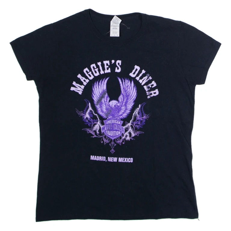GILDAN Maggie's Diner Madrid New Mexico Womens T-Shirt Black USA Crew Neck L