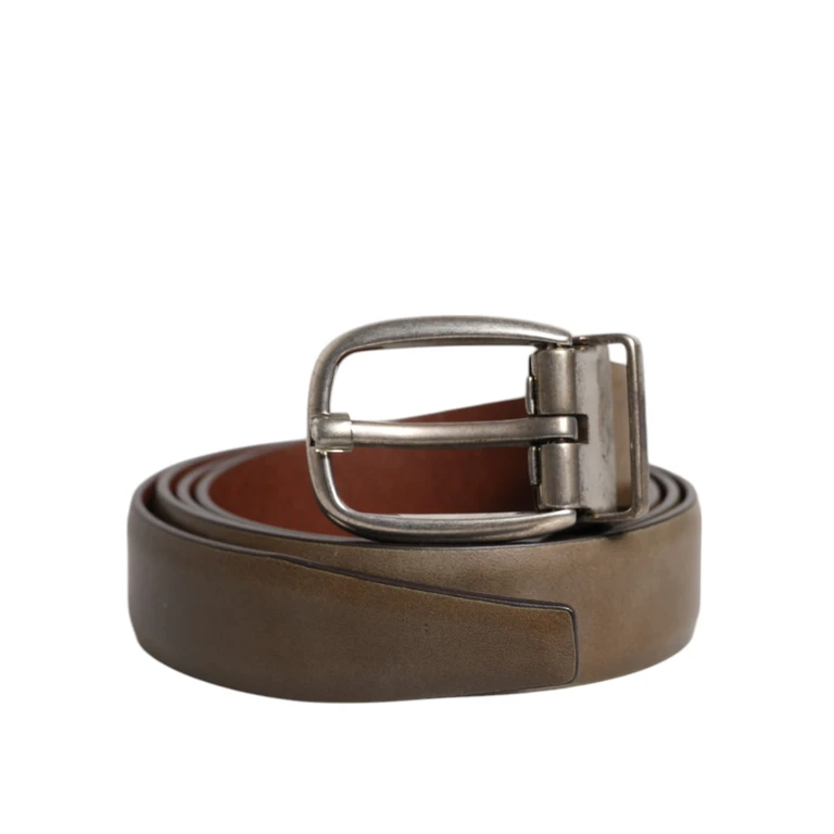 Dolce & Gabbana Brown Leather Classic Metal Logo Buckle Belt - Men