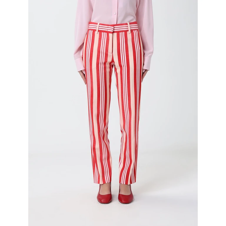 Striped Skinny Trousers in Cotton with Floral Embroidery (D486P300OQNS4808)