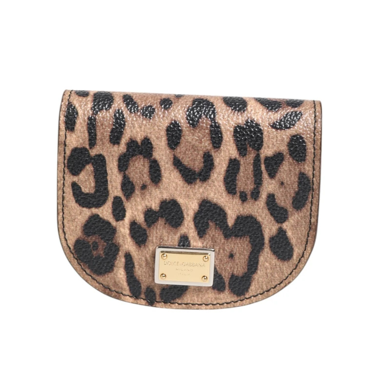 Dolce & Gabbana Brown Leopard Print Calf Leather Small Coin Purse Wallet - Women