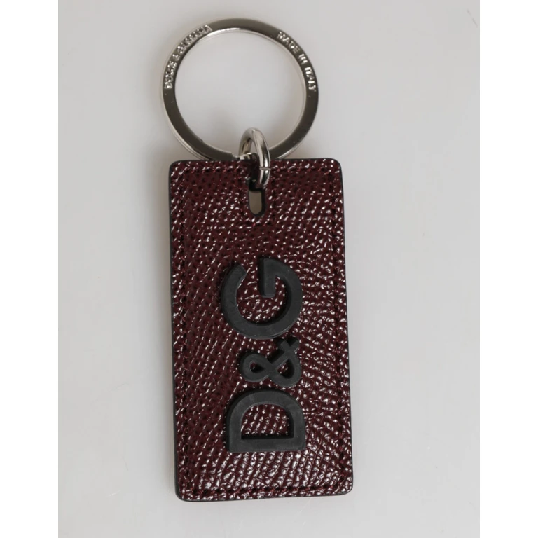 Dolce & Gabbana Bordeaux Leather Logo Metal Ring Men Keychain Keyring Brown Calf - Men