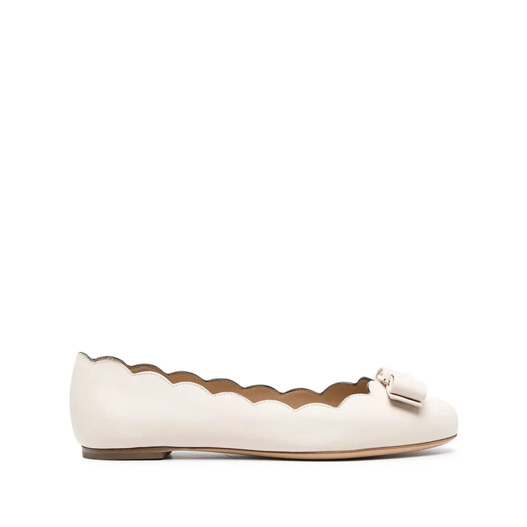 Ferragamo Womens White Ballerinas Flats