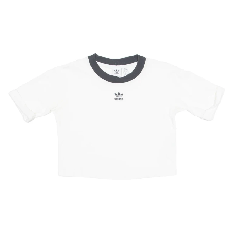 ADIDAS Cropped Womens T-Shirt White UK 8