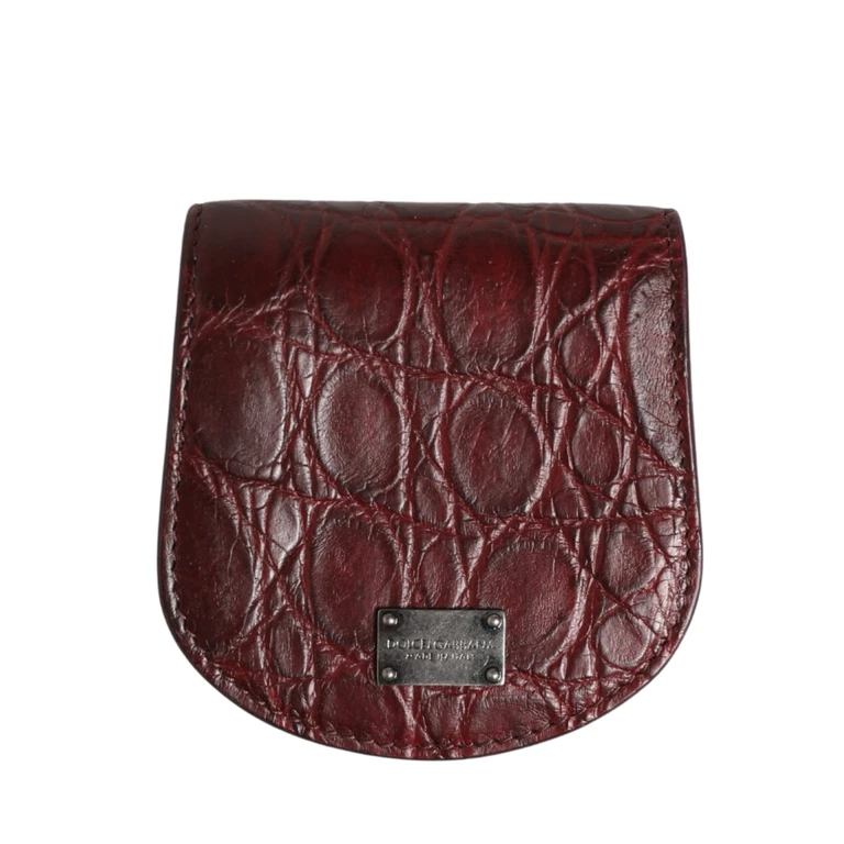 Burgundy Exotic Skin Condom Case Holder Pocket Wallet Caiman Leather - Men