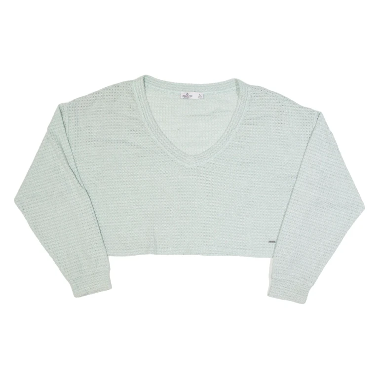 HOLLISTER Oversized Cropped Womens Jumper Blue V-Neck Open Knit S