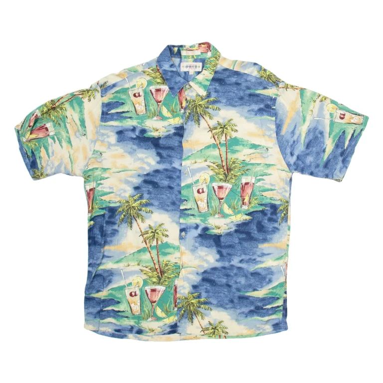 CAMPIA MODA Mens Hawaiian Shirt Blue Crazy Pattern L