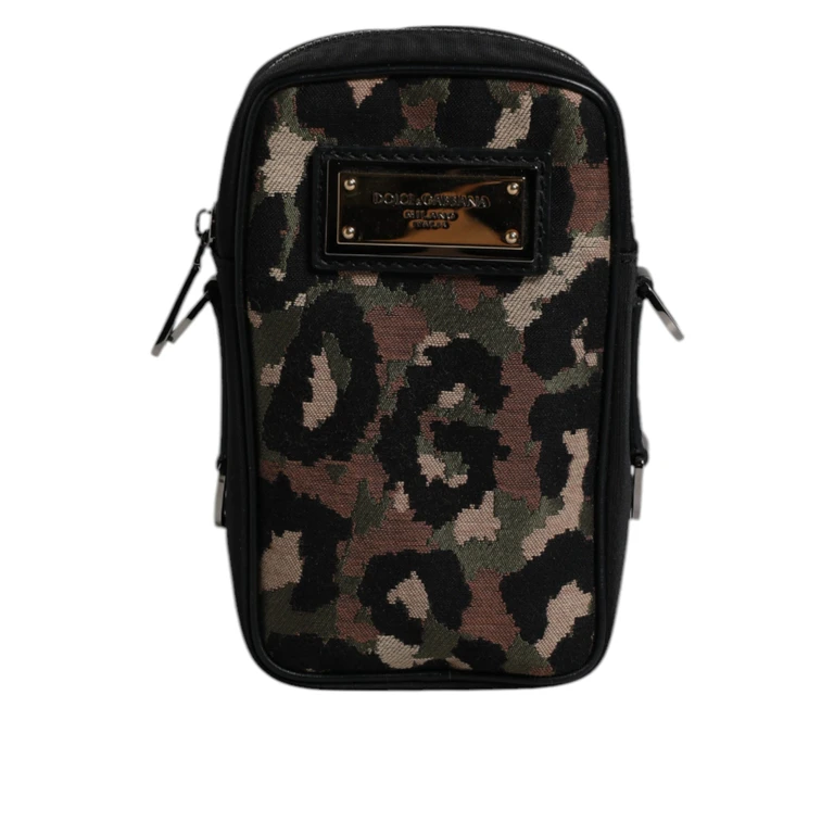 Dolce & Gabbana Multicolor Leopard Jacquard Logo Plaque Neck Strap Bag - Men