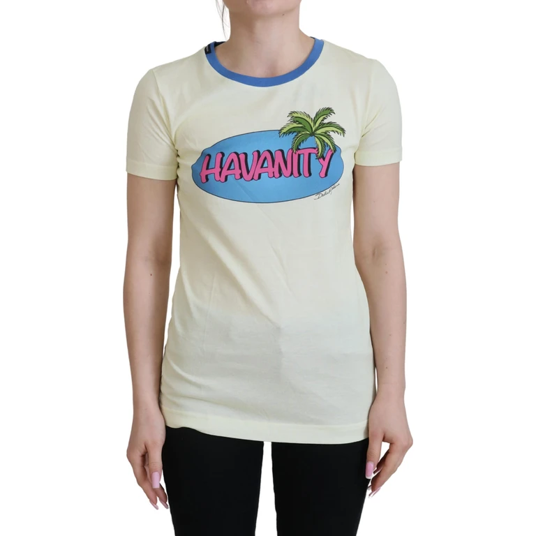 Dolce & Gabbana Yellow Havanity Round Neck Tee Cotton T-Shirt - Women