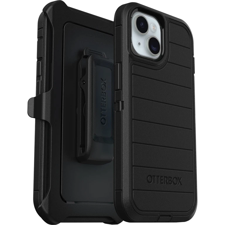 iPhone 15 iPhone 14 and iPhone 13 Defender Series Pro Case - Black screenless Rugged & Durable with Port Protection Includes Holster Clip Kickstand