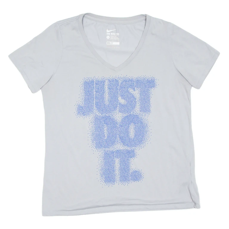 NIKE Womens T-Shirt Grey V-Neck L