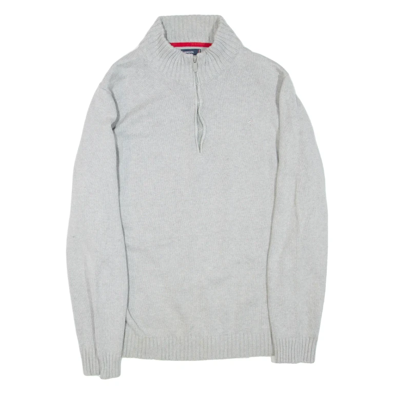 KANGOL Mens Jumper Grey 1/4 Zip Tight Knit XL