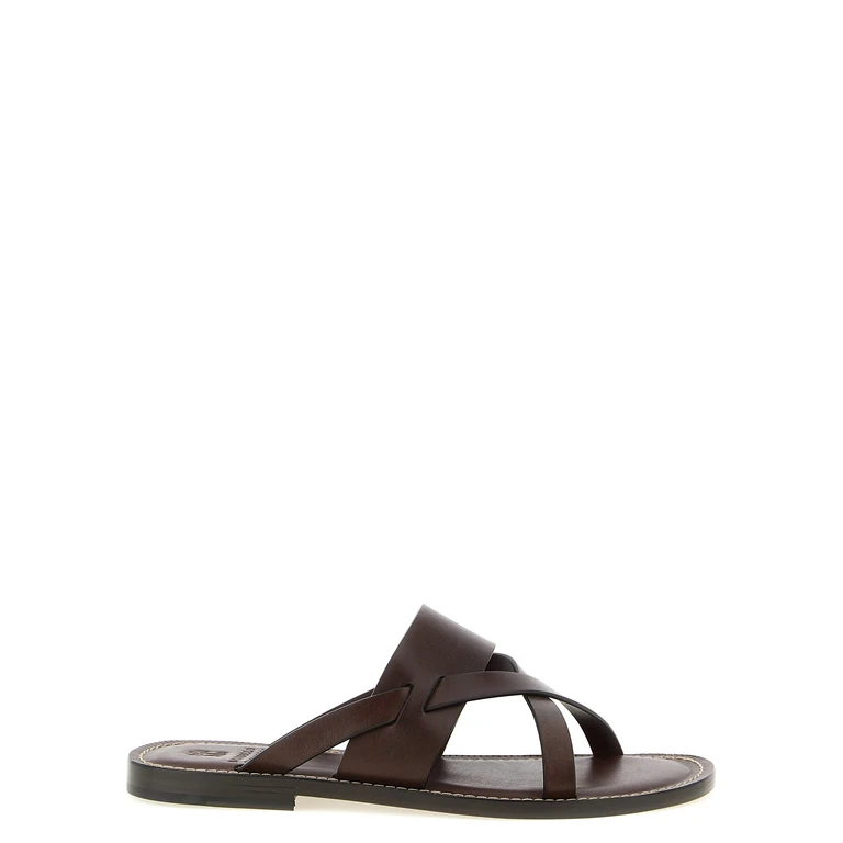 Brunello Cucinelli Brown Calfskin Slides Shoe - Men