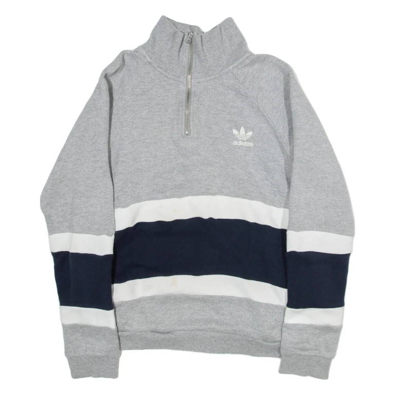 ADIDAS Womens Sweatshirt Grey 1/4 Zip UK 12