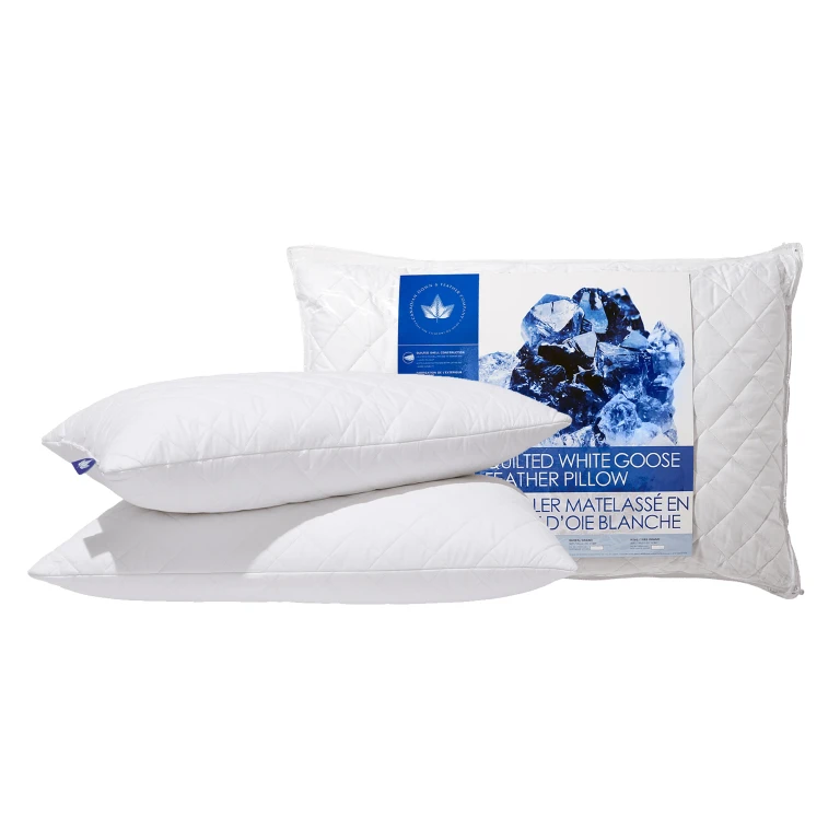 Quilted White Goose Feather Pillow, Firm Support 2 Pack