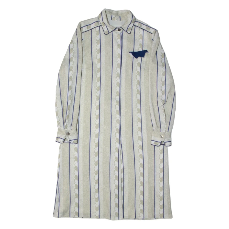 Womens Shift Dress Beige Striped Long Sleeve Midi M
