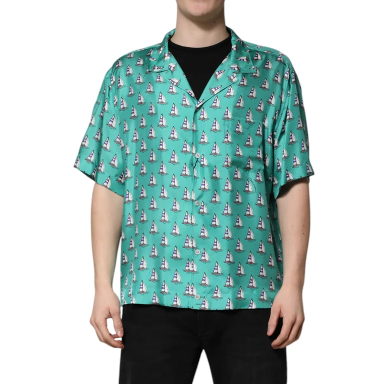 Dolce & Gabbana Green Printed Short Sleeves Casual Shirt Silk - Men