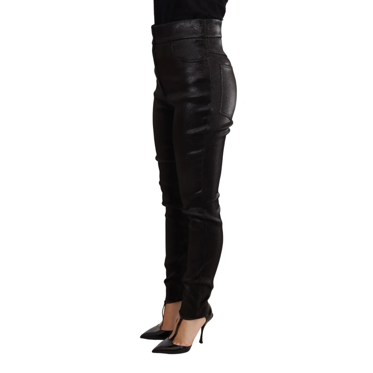 Dolce & Gabbana Black Silver Lurex Thread Cotton Stretch Pants - Women