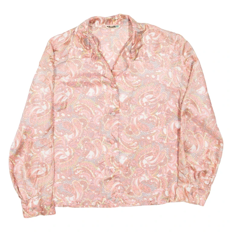 Womens Printed Shirt Pink Collared Long Sleeve Paisley L