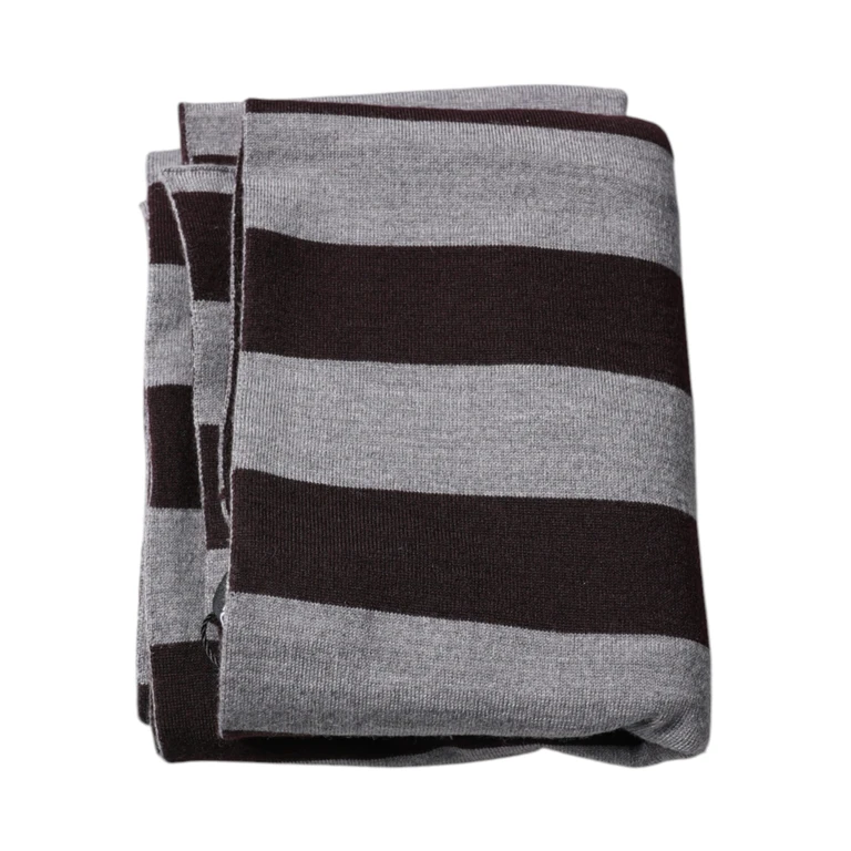 Dolce & Gabbana Black Gray Stripes Wool Neck Wrap Scarf And Virgin - Men