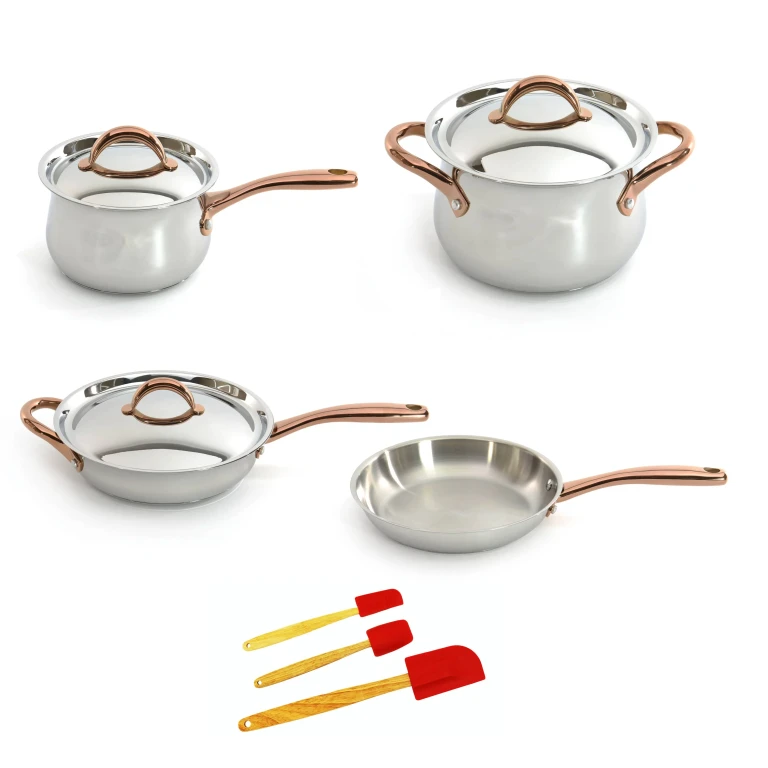Ouro Gold 10Pc 18/10 Stainless Steel Cookware Set, SS Lids, Rose Gold Handles
