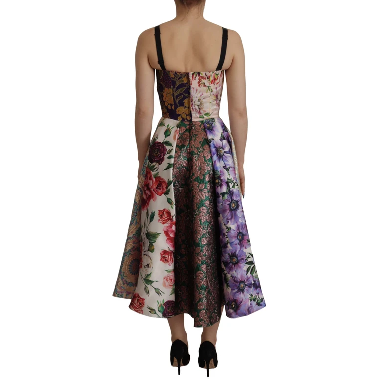 Dolce & Gabbana Dress Midi Patchwork Floral Jaquard Silk - Women