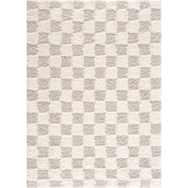 Atira Light Brown Checkered Area Rug