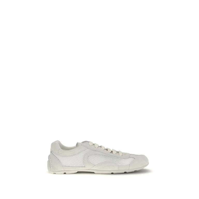 White Fabric Low Top Sneakers - Women