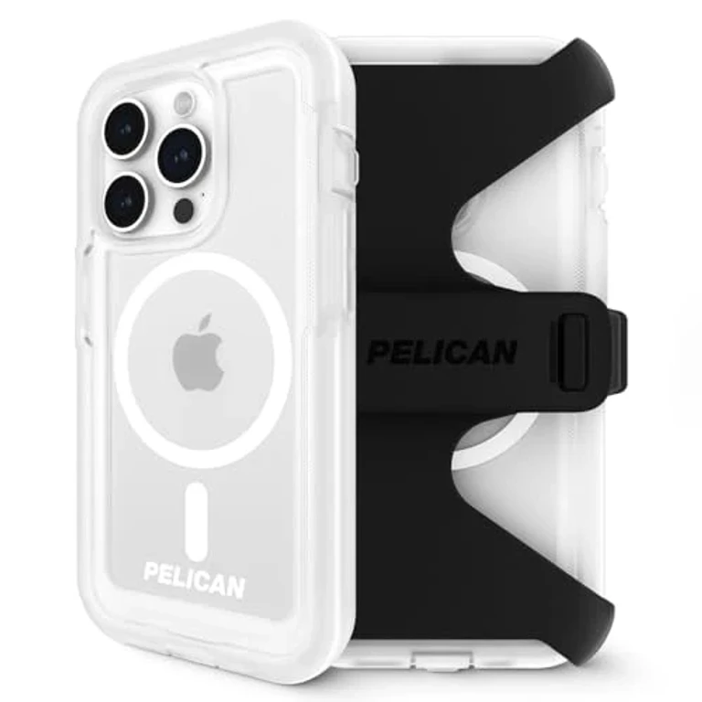 Voyager Series - iPhone 15 Pro Max Case 6.7" [Compatible with MagSafe] [Anti-Yellow] Magnetic Charging Phone Case With Belt Clip Holster Kickstand [18ft Military Grade Drop Protection] - Clear