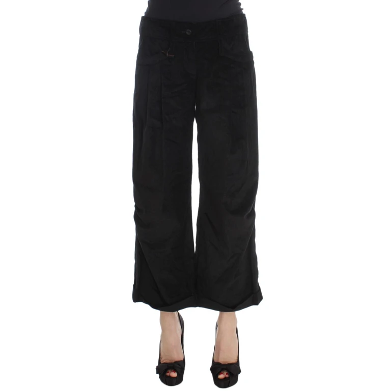 Ermanno Scervino Black Velvet Cotton Capri Bootcut Pants - Women