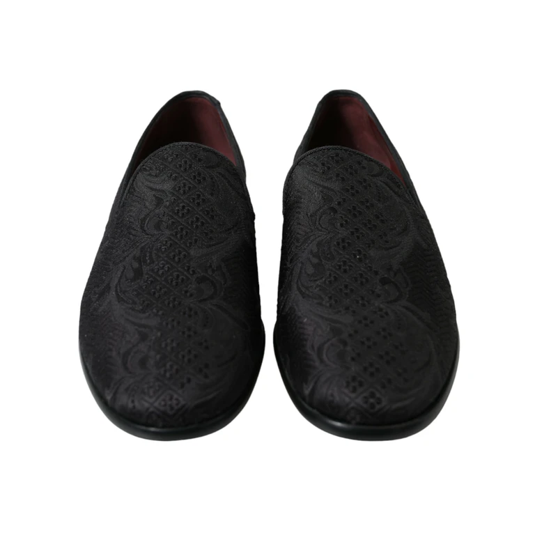 Dolce & Gabbana Black Brocade Men Slip On Loafer Dress Shoes - Men
