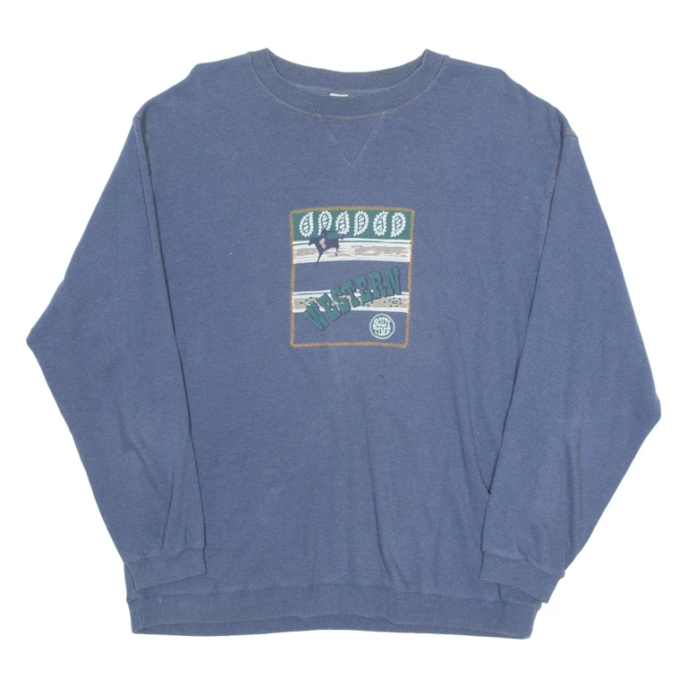BODY TIME Lightweight Western Mens Sweatshirt Blue Crew Neck S