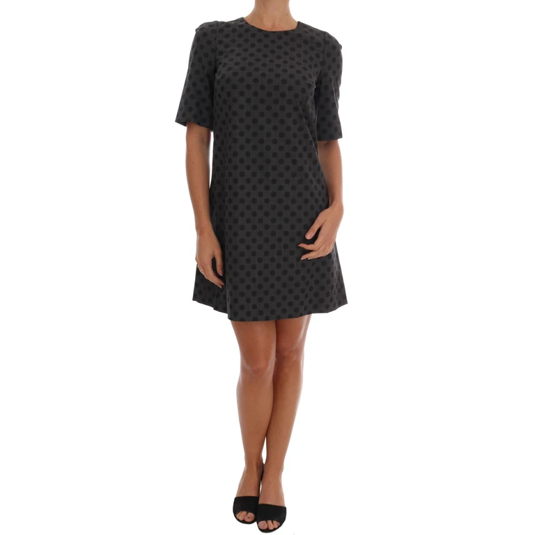 Gray Polka Dotted Wool Stretch Dress - Women