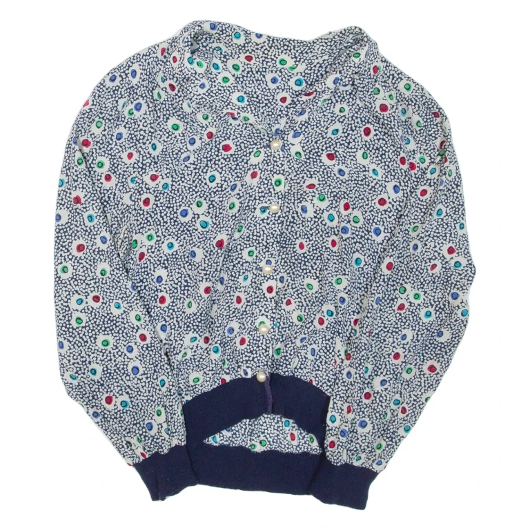 Womens Printed Blouse White V-Neck Long Sleeve Spotted M